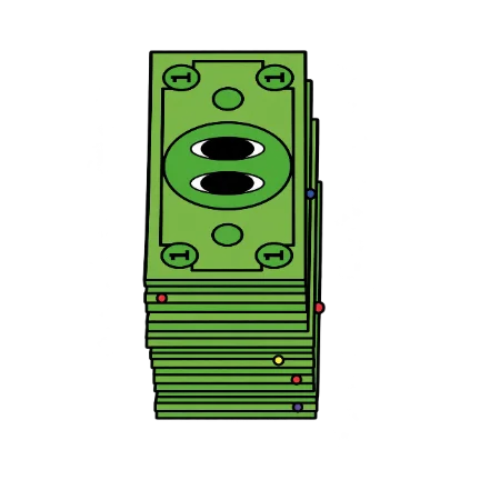 The Flip: a stack of green bills with eyes